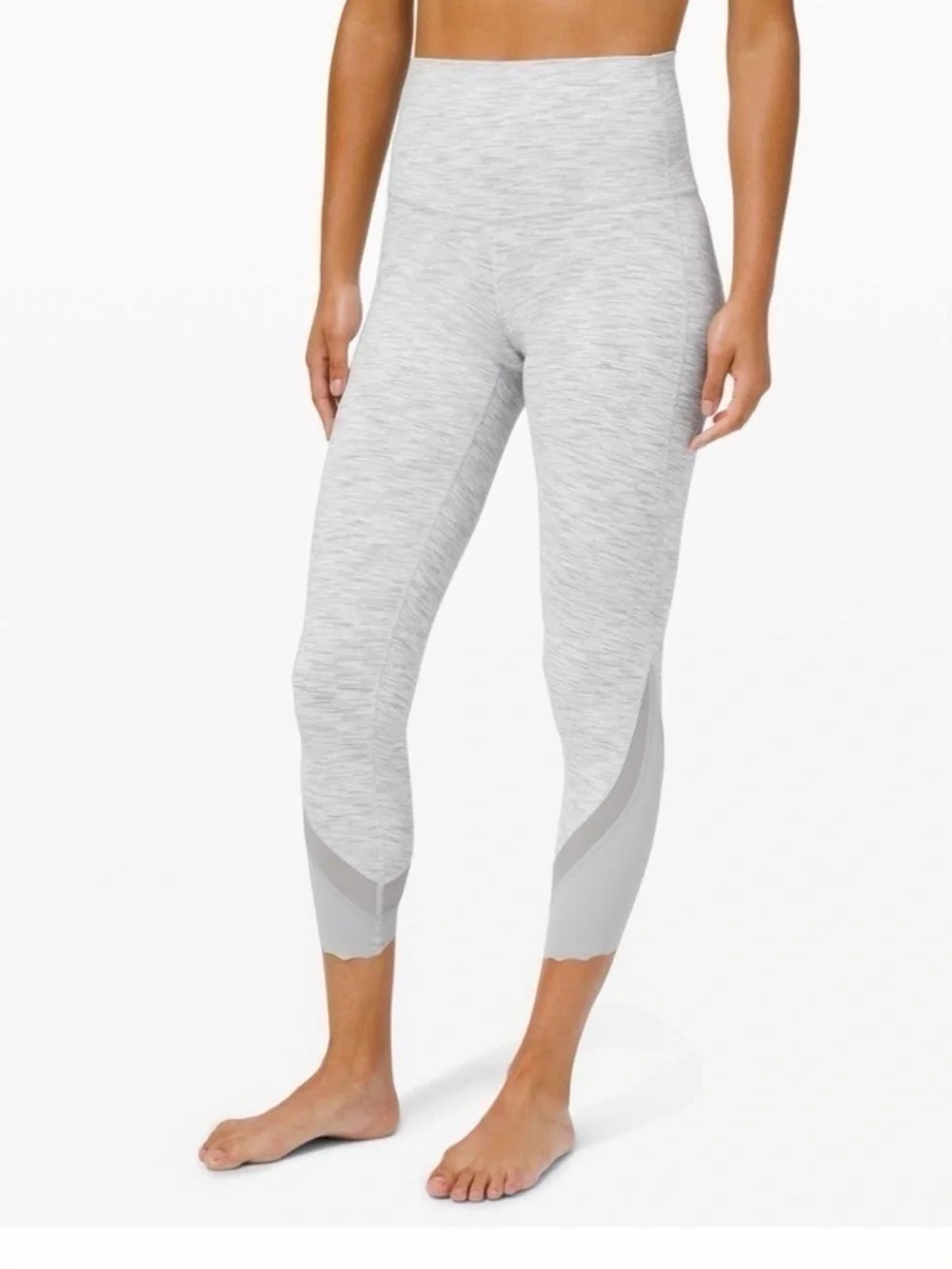 Lululemon Wunder Under Scallop Crop 23 Light Gray Striped S Roll Down